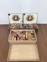 Vintage Group Of Richters Architectural Anchor Blocks And Antique Wooden Blocks