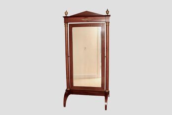 Empire Revival Mahogany Cheval Mirror With Urn Finials & Column Supports Late 20th C.