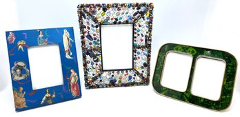 3 Picture Frames: Beaded By Anthropologie, Decoupage With Figures & Green Enamel