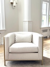 Lillian August Linen Arched Side Chair In With Brushed Gold Metal Frame