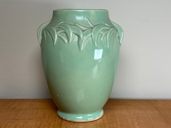 Vintage McCoy Green Leaf Pattern Large Vase