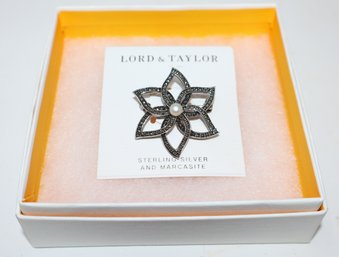Lord & Taylor Sterling Silver & Marcasite Brooch
