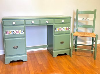 Mid Century Hand Painted Desk & Chair