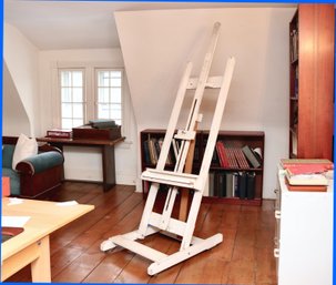 Vintage Studio Artists Floor Easel On Casters Adjustable Wood Easel Stand Painted White