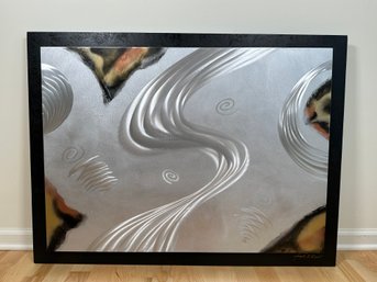 Signed Joseph E Fina Metal & Wood Mixed Media Textured Abstract Wall Art