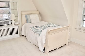 Vintage Cream Painted Twin Sleigh Bed Frame French Country Cottage Style