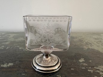 Antique Art Deco Etched Glass Cigarette Holder With Sterling Base