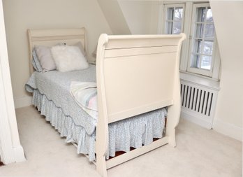 Cottage Style Vintage Cream Painted Twin Sleigh Bed Frame French Country With High Footboard
