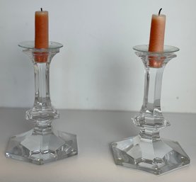 Pair Of Val Saint Lambert Crystal Candle Sticks