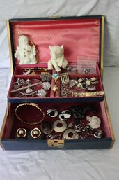 Jewelry Box With Content - Some Sterling, Costume, Mikasa Snowman Ornament And Lenox Elephant