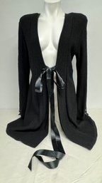 JENNIFER ROBERTS Black Sweater With Ribbon Tie Size 8