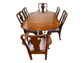 Vintage Statton 'Old Towne' Queen Anne Style Solid Cherry Oval Dining Table &  Six Chairs