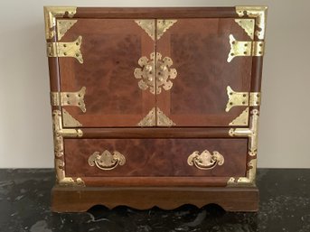 Vintage Asian Wood & Brass Chest Cabinet