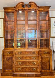Henredon Georgian Carved Mahogany Lighted Breakfront