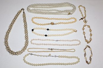 Lot Of 7 Pearl Necklaces And 3 Bracelets