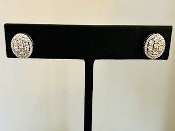 Sterling Silver Diamond Oval Halo Cluster Earrings