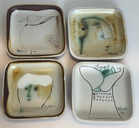 Set Of Four Vintage Glazed Redware Pottery Plates By Susana Espinosa