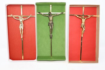 Trio Of Gold Tone Wall Hanging Crucifixes