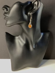 Sterling Silver Orange Stone Dangle Earrings #38