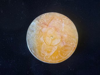 Carved Jadeite Medallion Sterling Pin By Designer Rebecca Collins, Dallas Texas