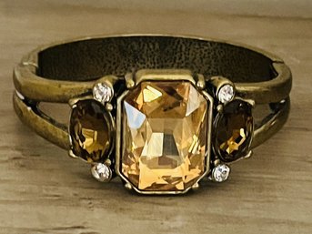 Vintage 1950s GT Amber Stone Bangle Hinged Bracelet