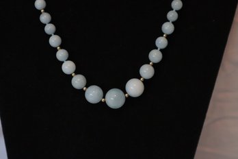14K Yellow Gold Clasp And Small Beads With Semi Precious Aquamarine Colored Stone Beads Necklace 18.5'