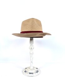 Vintage Red Band Hand-Woven Genuine Panama Fedora / Straw Sun Hat, Ecuador