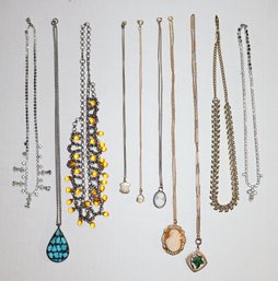 Sterling Silver Chain With Turquoise Pendant And 9 Other Necklaces