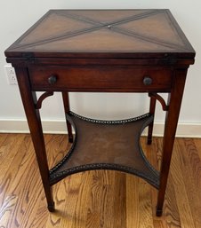 Vintage Tooled Leather Bridge Table With One Drawer