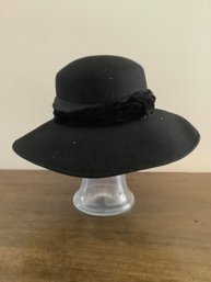 Black 100% Wool Hat W/ Velvet Ribbon Band #5