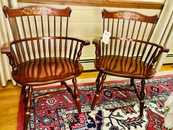 Pair Of Vintage Hitchcock Chair Co. Stenciled Captain's Chairs
