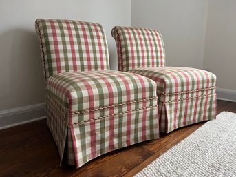 A Pair Of Plaid Slipper Chairs - Hickory Chair