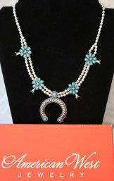 Sterling And Turquoise Squash Blossom Necklace By American West Carolyn Pollack Relios (55 Grams)