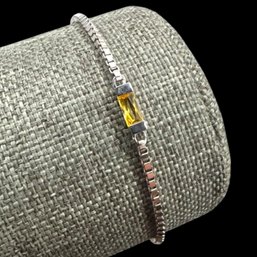 (B149) Sterling Silver Yellow Stone Box Chain Bracelet