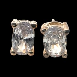 (B150) Sterling Silver Faceted Clear Stone Stud Earrings