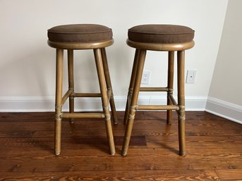 A Pair Of McGuire Bar Stools - Suede Cushions