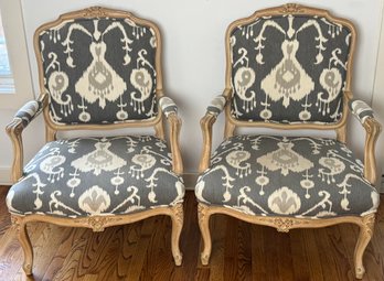 Vintage Pair Of Arm Chairs With Newer Upholstry