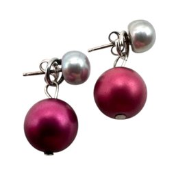 (B151) Sterling Silver Pearl Stud Dangle Earrings