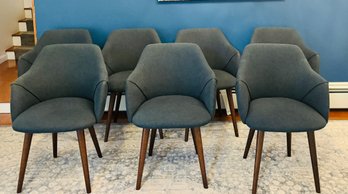 Set Of 8 - Navy Upholstered Mid Century Style Arm Chair