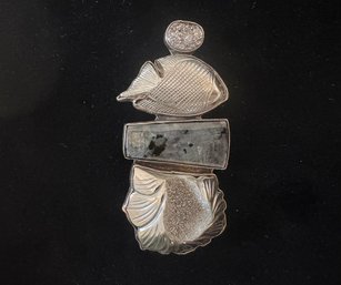 Carved Titanium Quartz Pendant/ Pin Set In Sterling By Jewelry Designer Amy Kahn Russell