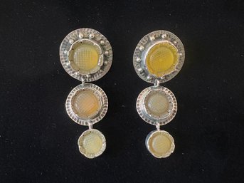 Triple-drop Sterling & Carved Serpentine Jade Earrings By Amy Kahn Russell