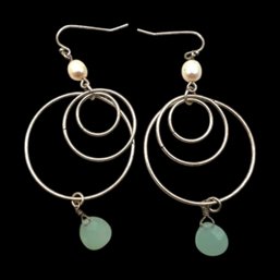 (B154) Sterling Silver Circular Dangle Earrings With Beaded Accents