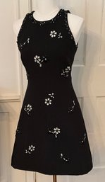 Kate Spade New York Black Embellished Floral Fit & Flare Dress ~ Size 4 ~ Crystal Beaded