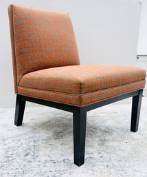 Vintage Crate & Barrel Slipper Chair In Grey & Orange Geometric Print