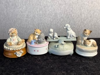 Cat & Dog Music Boxes Lot Of 4