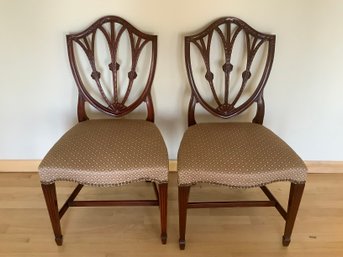 Pair Of George III Mahogany Shield Back Accent Chairs