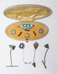 Sterling Silver & Enamel Gentleman's Dress Set With Tie Tacks