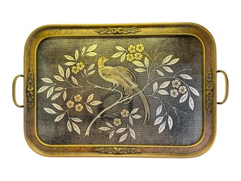 Vintage Reverse-painted Glass And Metal Serving Tray