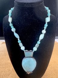 Amy Kahn Russell Designed Sterling & Amazonite Pendant Necklace With Bee Motif