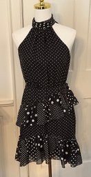 Betsey Johnson Polka Dot Halter Dress Black White Ruffle Tiered Chiffon ~ Size 2 ~